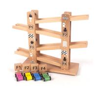 Piste de course en bois - Riche de course de voiture pour tout-petits, jouet de glissière en bois compact | Ensemble de pistes de véhicules à plusieurs niveaux, Tour de chute de voitures d'apprentissa