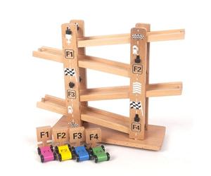 Piste de course en bois - Riche de course de voiture pour tout-petits, jouet de glissière en bois compact | Ensemble de pistes de véhicules à plusieurs niveaux, Tour de chute de voitures d'apprentissa