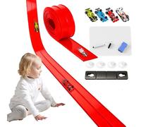 Piste de Course Flexible 15Ft pour Enfants - Piste de Voiture Réenroulable avec 8 Ventouses & 4 Voitures Jouet, Piste de Course Portable Compatible avec Voitures Miniatures 1/64 (Red)