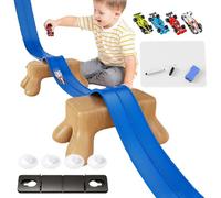 Piste de Course Flexible 15Ft pour Enfants - Piste de Voiture Réenroulable avec 8 Ventouses & 4 Voitures Jouet, Piste de Course Portable Compatible avec Voitures Miniatures 1/64 (Blue)