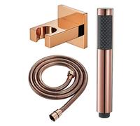 Piste de douche à la main en or rose, douche à main ronde murale murale, pomme de douche en laiton avec tuyau en acier inoxydable de 59 pouces (150 cm)