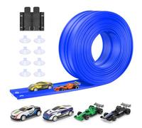 Piste de Voiture 5M Inclut 4 Voitures: KETIEE Piste de Course Flexible pour Voiture Jouet de Piste de Course Portable pour sauts Boucles pour Voiture 1/64ème pour Les âges 3+, Bleu