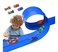 Piste de Voiture, Autoroute de 5 M avec 4 Voitures Piste de Course Portable Circuits de Course Flexible avec Ventouses avec Sauts Boucles Rampes Cadeaux pour Garçons et Filles