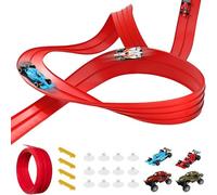 Piste de voiture de course flexible de 5 m pour enfants, piste à double vitesse avec 4 voitures en alliage, rampe de voiture portable enroulable avec sauts et boucles, piste de course Hot Wheels