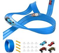Piste de voiture de course flexible de 5 m pour enfants, piste à double vitesse avec 4 voitures en alliage, rampe de voiture portable enroulable avec sauts et boucles, piste de course Hot Wheels