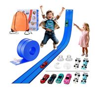 Piste de voiture flexible pour enfants : 4,6 m de piste de course flexible portable enroulable à monter soi-même avec 8 voitures et 4 ventouses puissantes, rampe de voiture, jouet track, - un