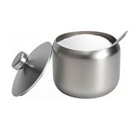 PISTISJACK Distributeur de sucre 400 ml - En acier inoxydable 304 - Avec cuillère - Sucrier avec couvercle - Pour comptoir, café, restaurant, cuisine (rond)