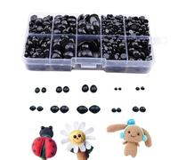 PISTISJACK Lot de 1000 yeux de poupée différents et le nez, yeux de sécurité pour animaux au crochet, accessoires de jouets, yeux en peluche pour bricolage, poupée, peluche, yeux en peluche (noir)