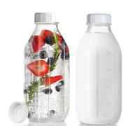 PISTISJACK Lot de 2 bouteilles en verre avec couvercle, 1L bouteille verre,bouteilles de jus, pour smoothie,oats de nuit, céréales, yaourt, salade, pudding