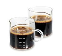 PISTISJACK Lot de 2 tasses à expresso - 150 ml en verre à double bec avec double échelle, verre à expresso transparent - Pour latte macchiato - Pour expresso, latte, macchiato