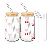 PISTISJACK Lot de 2 verres à cocktail,500 ml gobelet en verre avec couvercle et paille,gobelets en verre, verres à boire,pour soda, cocktail, smoothie, café, l'eau, les jus, la bière