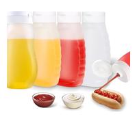PISTISJACK Lot de 4 bouteilles compressibles en plastique avec bouchon pour condiments, ketchup pour sauce, barbecue, vinaigrette, huile, liquides - 300 ml