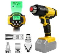 Pistolet à air chaud sans fil avec écran LCD pour Dewalt 20 V (sans | Roadtime Pistolet à air chaud sans fil 300 W, flux d'air 220 l/min, réglage de la température variable, 5 buses