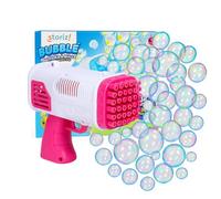 Pistolet à Bulles 40 Trous avec LED - Bazooka Bubble Gun Bleu & Rose, 4 Bouteilles Incluses, Enfants & Fêtes