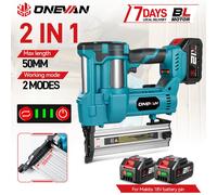 Pistolet à clous électrique sans fil multifonctionnel ONEVAN 2-en-1 sans balais, agrafeuse F15-F50 pour décoration de meubles en bois avec clous, outil électrique compatible avec batterie Makita 18V 2
