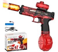 Pistolet à Eau Électrique, Pistolet a Eau Puissant avec Effets Flash et Recul, Portée de 6 à 8 m, Capacité de 320 ML, Jouets de Fête d'été à la Piscine et à la Plage pour Enfants et Adultes (Rouge)