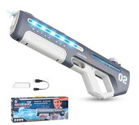 Pistolet à Eau Electrique, Pistolet Automatique à Tir Rapide avec Aspiration Automatique et Effets Lumineux, Portée 10M, Fusil à Eau 190ml, Jouet Aquatique de Fête d'été pour Enfants (Gris)