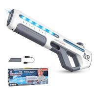 Pistolet à Eau Electrique, Pistolet Automatique à Tir Rapide avec Aspiration Automatique et Effets Lumineux, Portée 10M, Fusil à Eau 190ml, Jouet Aquatique de Fête d'été pour Enfants (Blanc)
