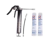 Pistolet à graisse multi-usages à une main - Avec 2 graisses IXELON GOC190, 400 g chacune, idéale pour un graissage précis des machines, véhicules et appareils, robuste et facile à manipuler