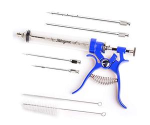 Pistolet à marinade en acier inoxydable pour usage extérieur, seringues alimentaires aromatisées et 4 aiguilles à marinades pour barbecue, fumoir, injecteurs professionnels de seringue culinaire (bleu