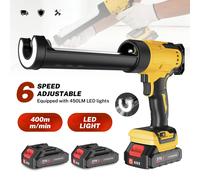 Pistolet à mastic électrique compatible avec la batterie Makita, 6 vitesses réglables, 400 mm/min, pistolet à colle pour verre sans fil avec lumière LED numérique 2*Battery