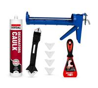 Pistolet à mastic et mastic blanc frais 290 g comprenant des outils de mastic pour salle de bain et cuisine | JDM Craft Set idéal pour les travaux résistants à la moisissure et le dissolvant de