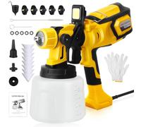 Pistolet a Peinture, 1000W HVLP Pulvérisateurs de Peinture Electrique, Réservoir de 1400 ML, 5 Buses, 45 m²-15 Min, Lumière LED Amovible Pistolet Peinture pour Plafonds, Murs & Clôtures
