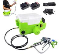 Pistolet à Peinture airless électrique sans Fil 1,7 L, Pistolet Mural Haute Pression portatif avec 2 Batteries, 6 Vitesses réglables, pulvérisateur à Dos pour Meubles, Murs(Green)