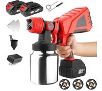 Pistolet à peinture électrique sans fil, 600 W avec 2 piles et récipient de 1000 ml, comprend 3 buses et 3 modes de pulvérisation pour meubles, clôture, voiture, vélo, chaise