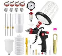 Pistolet à peinture HVLP avec gobelet mélangeur de 650 ml et 10 gobelets jetables, buses de 1,4/1,7/2,0/2,5 mm pour peintures domestiques, voitures, meubles, clôtures, vernis et vernis de finition