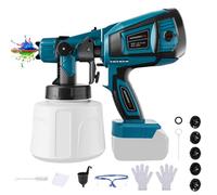 Pistolet à Peinture sans fil compatible avec Makita 18V batterie, avec réservoir de 1000ml, 5 buses, 3 modès, brosse de nettoyage, gants et lunettes de protection (outil uniquement)