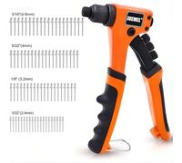 Pistolet à riveter avec 80 rivets, kit de pistolet à riveter manuel avec 4 têtes de rivet interchangeables, riveteur mono-main robuste pour le plastique, le métal et le Alliage d'aluminium