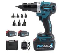 Pistolet à Riveter Électrique Sans Fil avec Batterie 5.2Ah et Chargeur - Riveteuse Automatique pour Rivets et Écrous M3 à M12 - Kit Complet avec Coffret de Transport (5200mAh, 2 Batterie)
