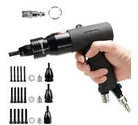 Pistolet à riveter pneumatique robuste, outil de pose de rivets pneumatiques, pistolet à riveter pneumatique avec tête autobloquante, mandrins 1/4, 5/16 et 3/8, kit de rivetage
