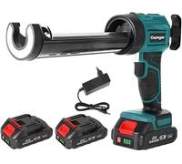 Pistolet à Silicone électrique pour 18V,Pistolet à cartouche electrique 2000mAh,Pistolet silicone avec LED,4 vitesses,Pistolet Silicone 300ML pour Sceller,Étanchéifier (2× Batterie)