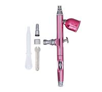 Pistolet aérographe portable avec buse réglable de 0,3 mm, capacité du pot de 7 cc, matériau en aluminium et en cuivre, couleur rose pour le nail art, la coloration de modèles et