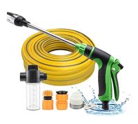 Pistolet D’arrosage Power Jet Haute Pression, 3 Modes De Pulvérisation Pour Tuyaux D'arrosage,Idéal Pour Le Lavage Des Voitures, Le Jardin Et La Terrasse (Ensemble de tubes verts de 15 m)