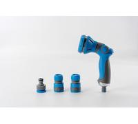 Pistolet d'arrosage et de nettoyage - 8 buses - Kit complet avec raccords d'arrosage Soft-Touch | Ergonomique et polyvalent | Noir et bleu | TRENDYFLAIR