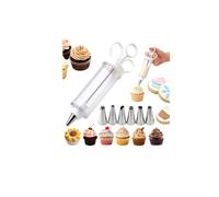 Pistolet de décoration de gâteau en acier inoxydable avec 6/12 embouts | Seringue à glaçage pour cupcakes, outil à douille pour œufs viillés, outil d'injecteur de glaçage pour remplissage de