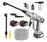 Pistolet de lavage haute pression sans balais 200 bars, 6 en 1, accessoire de pulvérisation d'eau pour lavage de voiture, compatible avec batterie Makita 21V, tuyau d'arrosage de jardin black (1 Batte