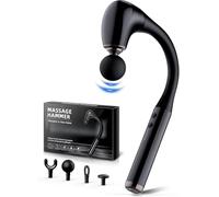 Pistolet de massage avec poignée d'extension améliorée, pistolet de massage profond des tissus de 10 mm, 5 niveaux de vitesse, masseur dorsal à 4 têtes, masseur portable pour les muscles/le cou/les ép