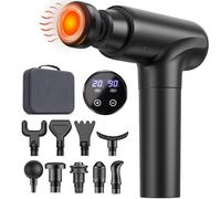 Pistolet de Massage Musculaire avec Chaleur, 20 Vitesses et 10 Têtes, Appareil de Massage à Percussion avec Écran Tactile LED, Silencieux avec Sac de Transport, Idéal pour le Massage Profond, Cadeau