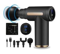 Pistolet de Massage Musculaire mini massage Gun, 4 Têtes de Massage et l'Écran LCD, Avec 6 Niveaux Réglables Soulager Douleurs et Raideurs