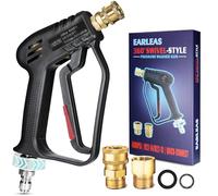 Pistolet de nettoyeur haute pression court avec pivot, design anti-enchevêtrement, max 4000 psi, très résistant, entrée QC de 0,95 cm et M22 14/15 mm, sortie à connexion rapide de 6,35 mm pour détails