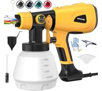 Pistolet de peinture électrique HVLP haute puissance 1000 W avec bouton de largeur réglable, 4 buses et 3 motifs, facile à nettoyer pour meubles, intérieur de maison, peinture de maison (jaune)