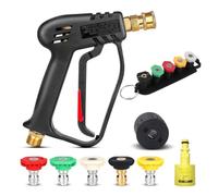 Pistolet haute pression court - Pièce à main de nettoyeur haute pression avec 5 buses ; pistolet compact haute pression compatible avec tous les tuyaux Kärcher série K ainsi que les tuyaux (Noir)