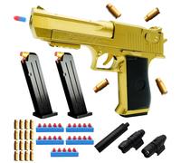 Pistolet Jouet Enfant, Pistolet Jouet, Armes en Jouet, Pistolet Enfant, avec 50 Soft Bullet, 32 Jeu de Coque, 3 Chargeurs/Silencieux/Lampe de Poche/Viseur Infrarouge, Desert Eagle (Or)