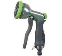 Ribiland 06609 - Pistolet d'Arrosage Multifonctions - En Métal Brossé - 8 Types de Jets - Gris / Vert