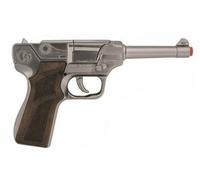 Pistolet Police Enfant Metal Gris 19,5 Cm - Necessite Amorce 8 Coups - Jeu D Imitation, Accessoire Policier