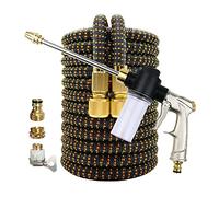 Pistolet pour Nettoyeur Haute Pression, Tuyau D'arrosage Extensible, Lave-Auto, Pot en Mousse, Outils Réglables, Flexible, Nettoyage du Jardin De La Maison, pour Voiture,(125FT,Brown)